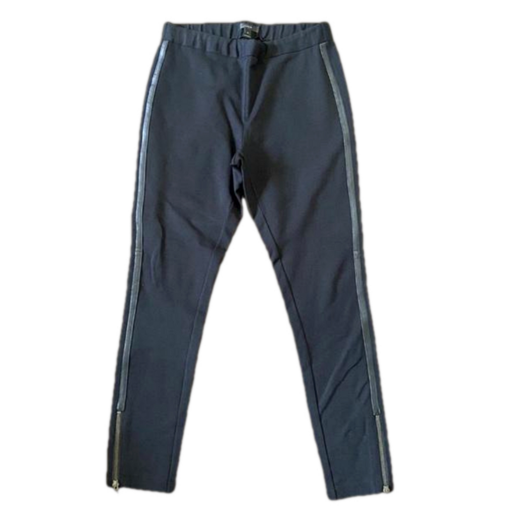 J Crew Black Pixie Pull On Pants Leather Trim Size 2